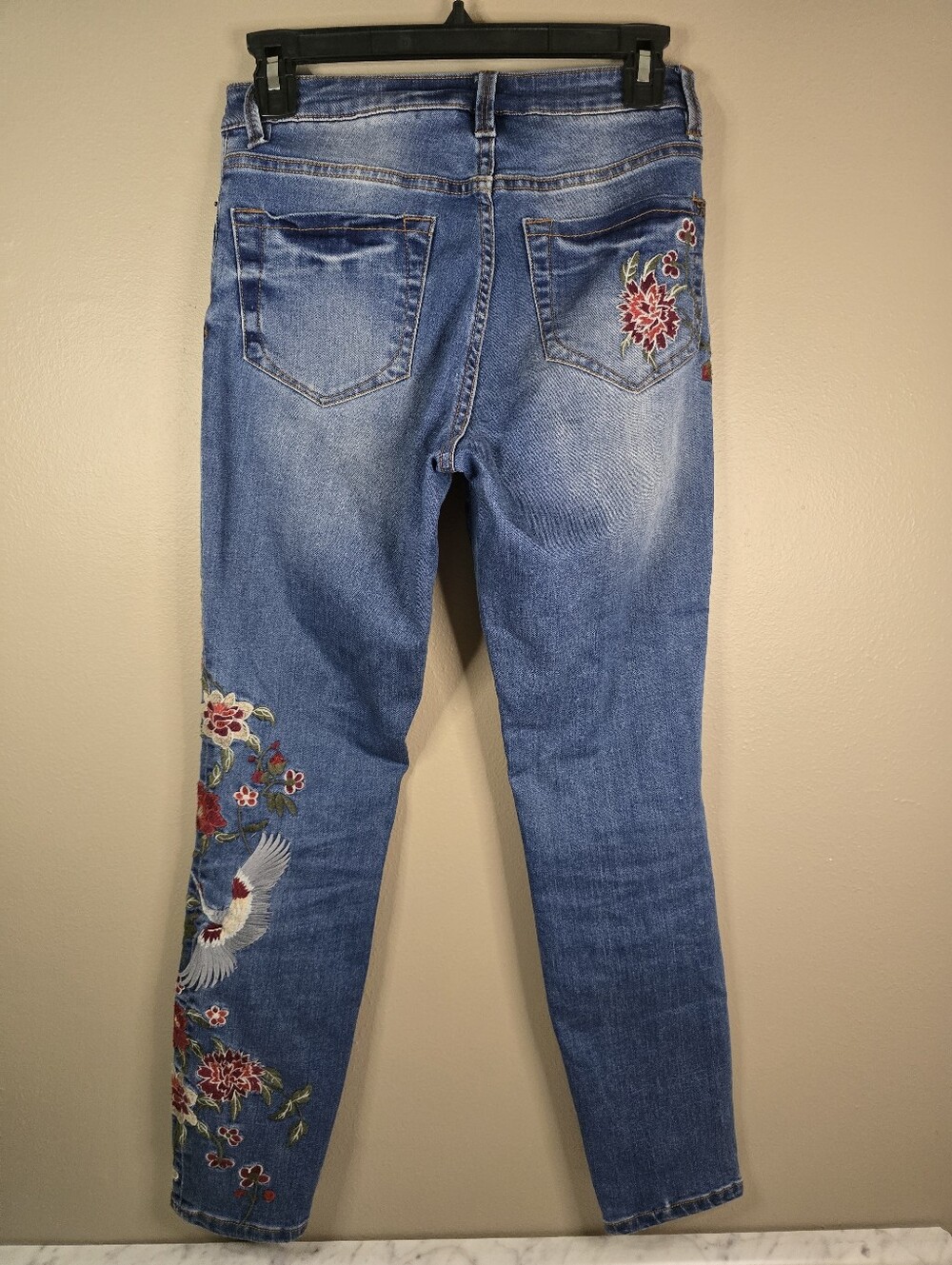 Nanette Lepore HW Astor Skinny Jeans Embroidered Floral Bird Crane Size 2 - Picture 6 of 11